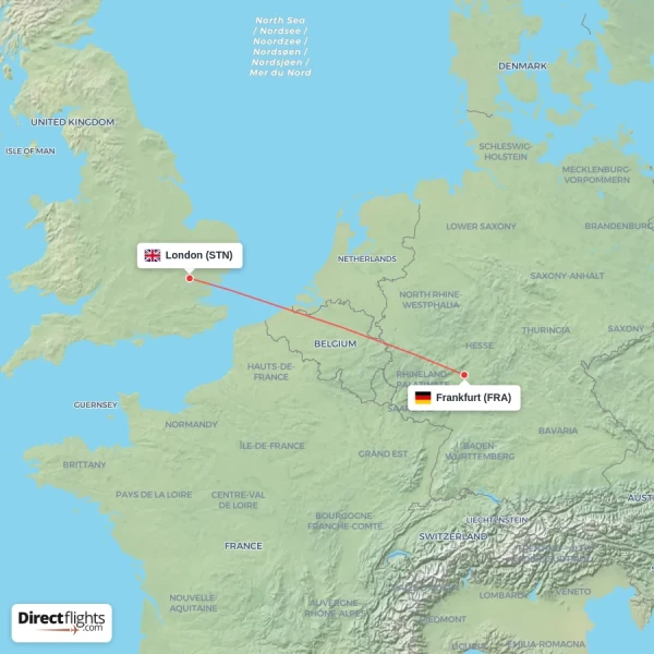 London - Frankfurt direct flight map