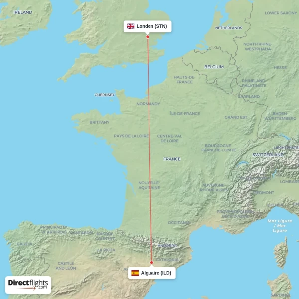 London - Alguaire direct flight map