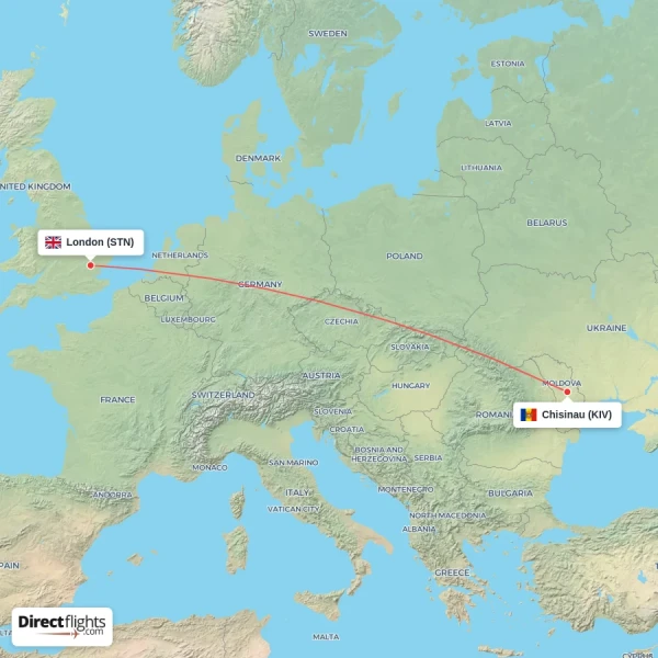 London - Chisinau direct flight map