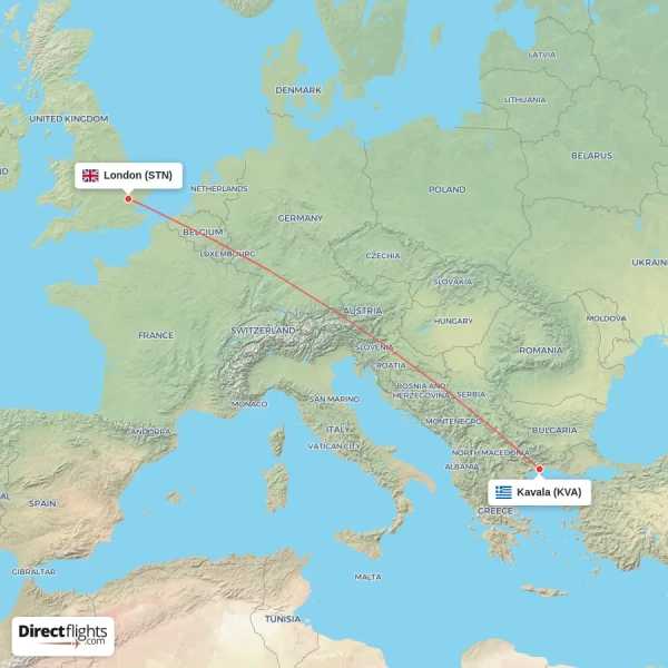 London - Kavala direct flight map