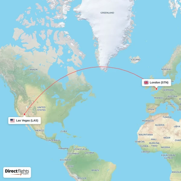 London - Las Vegas direct flight map