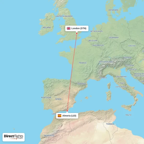 London - Almeria direct flight map