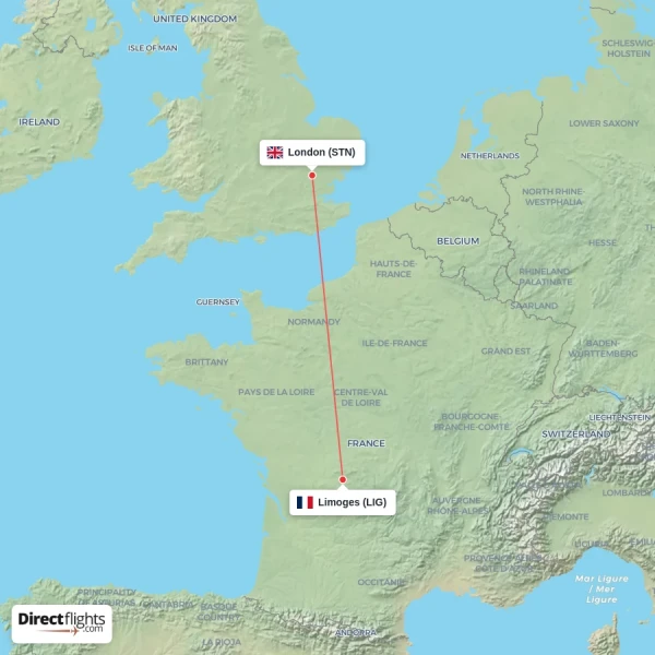 London - Limoges direct flight map