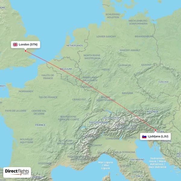 London - Ljubljana direct flight map