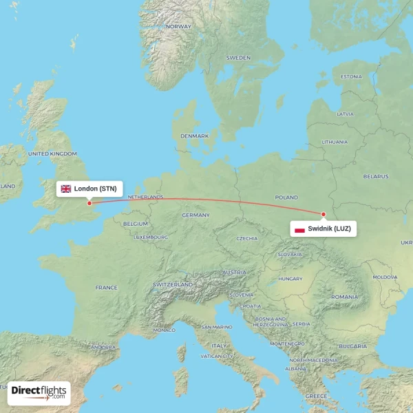 London - Swidnik direct flight map