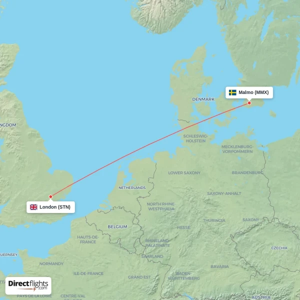 London - Malmo direct flight map