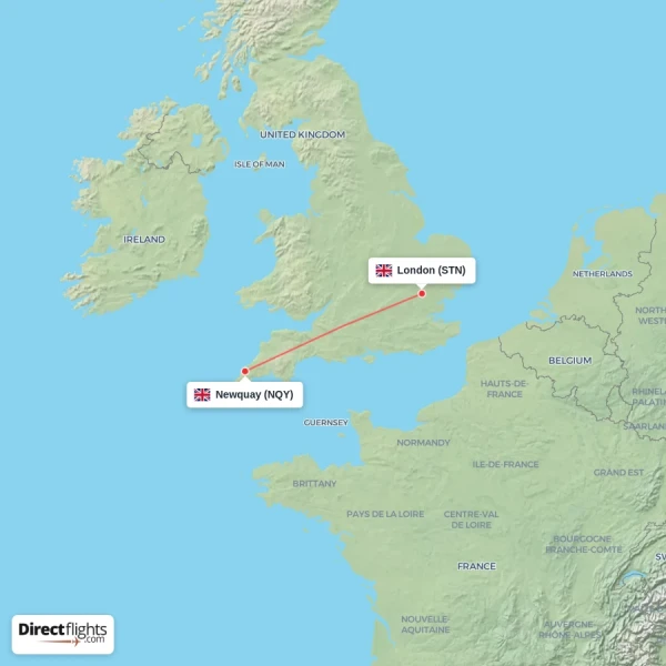 London - Newquay direct flight map