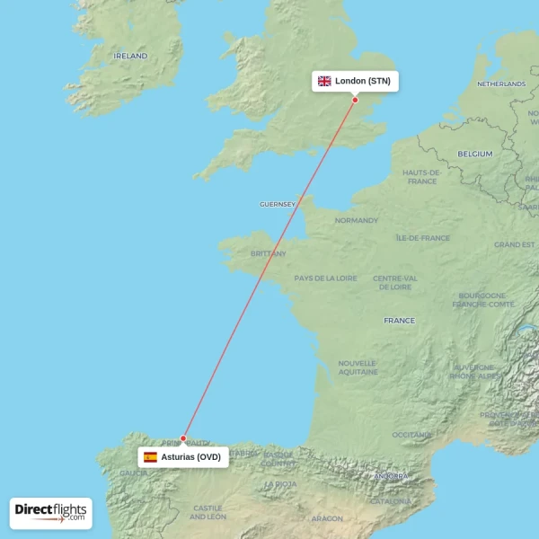 London - Asturias direct flight map