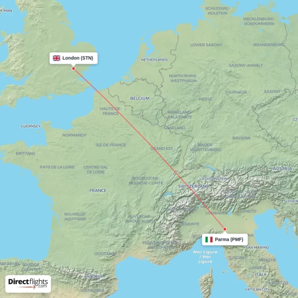 London - Parma direct flight map