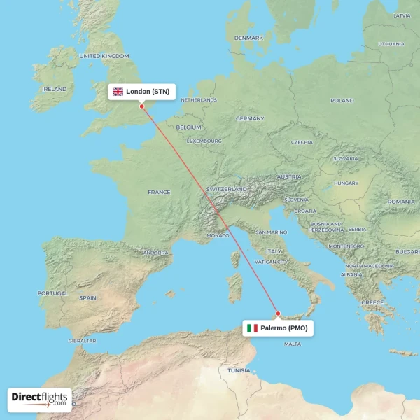 London - Palermo direct flight map