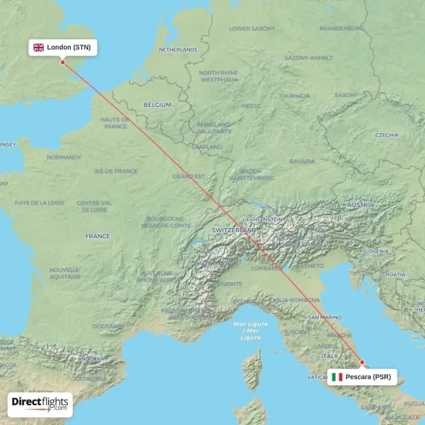 London - Pescara direct flight map
