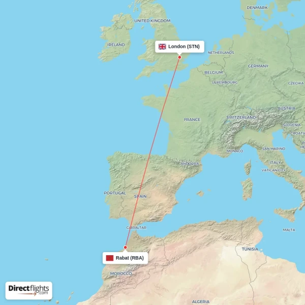 London - Rabat direct flight map