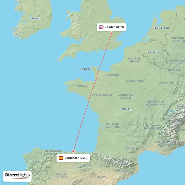 London - Santander direct flight map