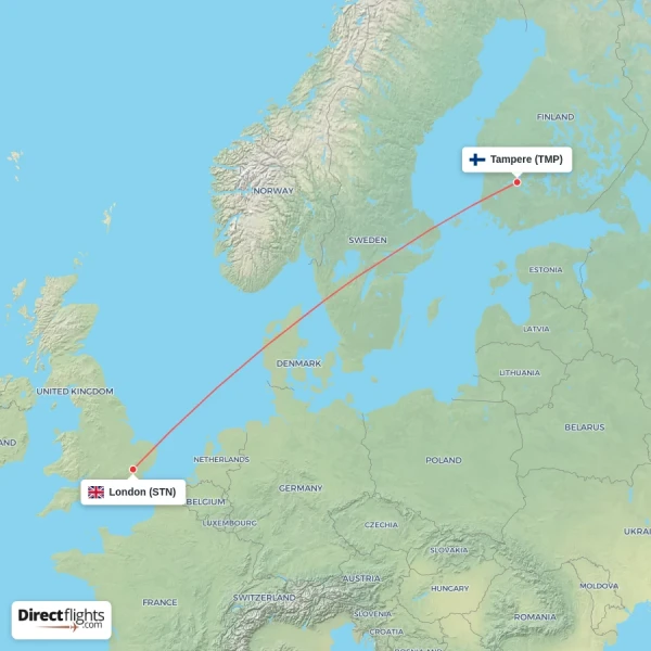 London - Tampere direct flight map