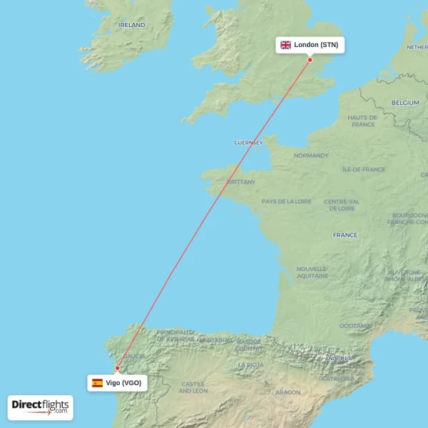 London - Vigo direct flight map