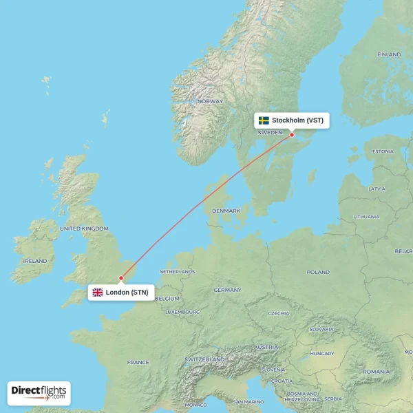 London - Stockholm direct flight map