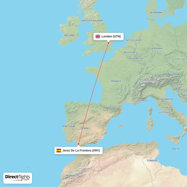 London - Jerez De La Frontera direct flight map
