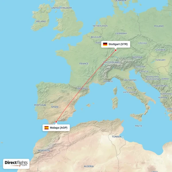 Stuttgart - Malaga direct flight map