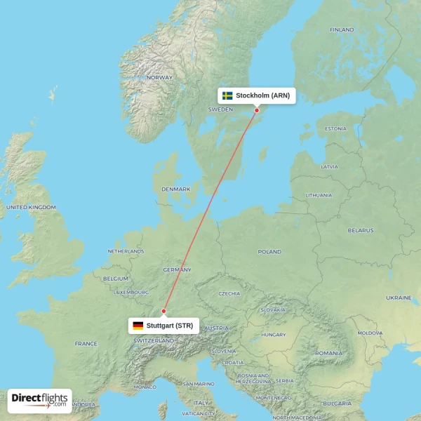 Stuttgart - Stockholm direct flight map