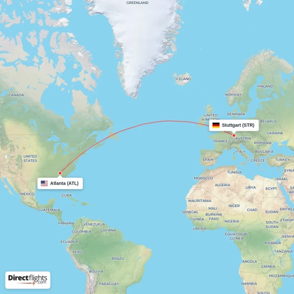 Stuttgart - Atlanta direct flight map