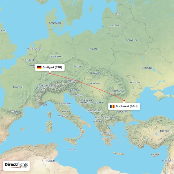 Stuttgart - Bucharest direct flight map