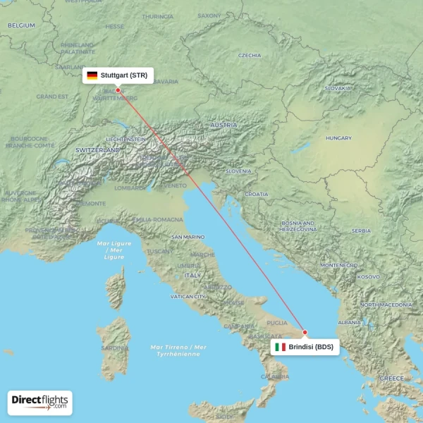 Stuttgart - Brindisi direct flight map