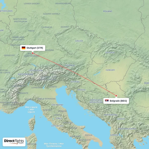 Stuttgart - Belgrade direct flight map