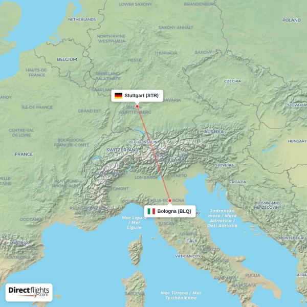 Stuttgart - Bologna direct flight map