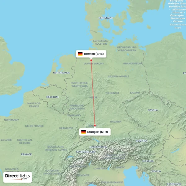 Stuttgart - Bremen direct flight map