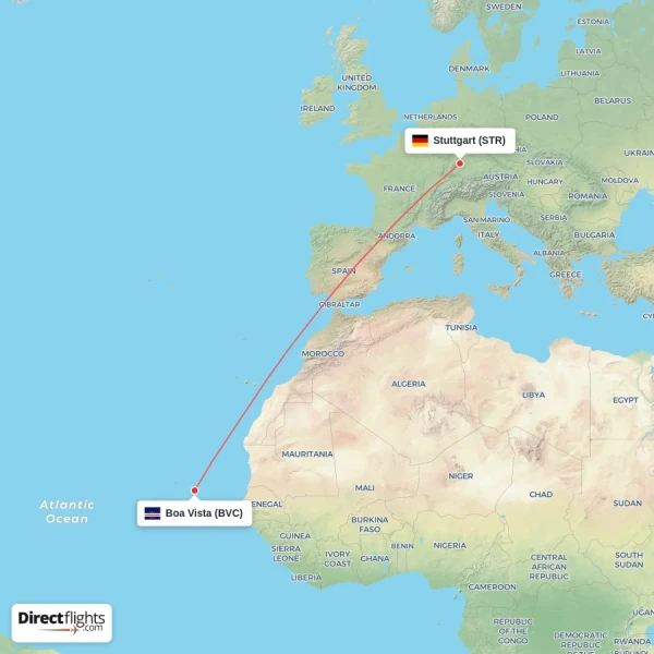 Stuttgart - Boa Vista direct flight map