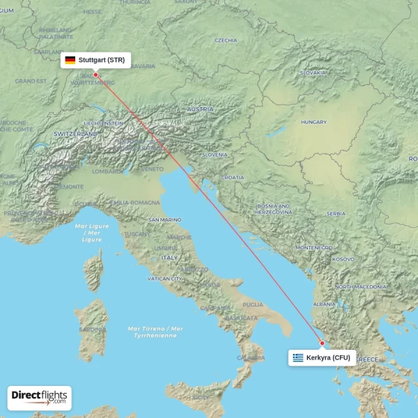 Stuttgart - Kerkyra direct flight map