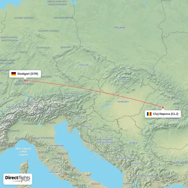 Stuttgart - Cluj-Napoca direct flight map