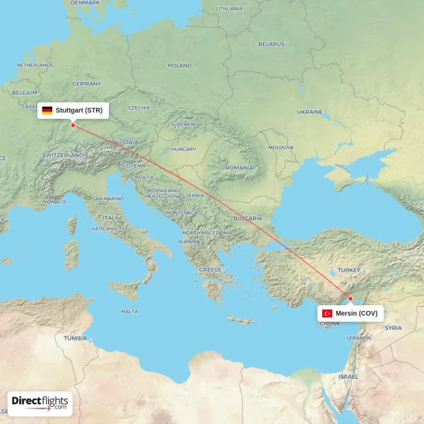 Stuttgart - Mersin direct flight map