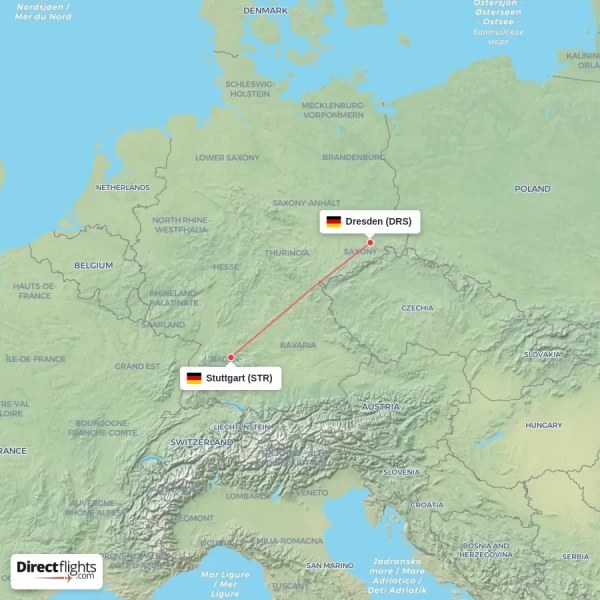 Stuttgart - Dresden direct flight map