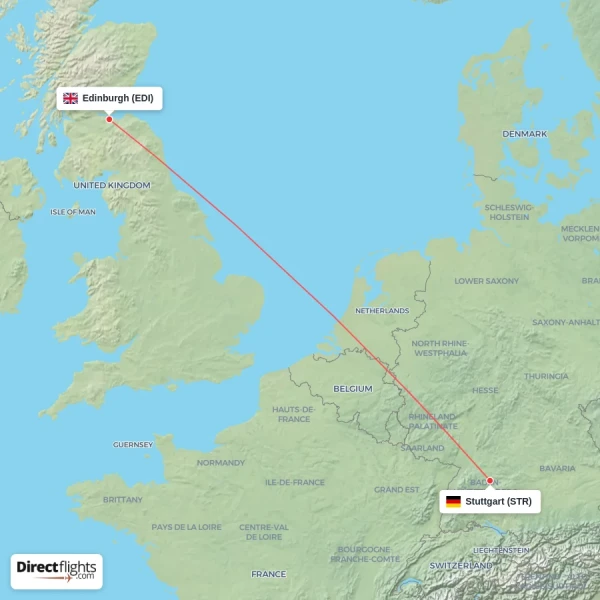 Stuttgart - Edinburgh direct flight map