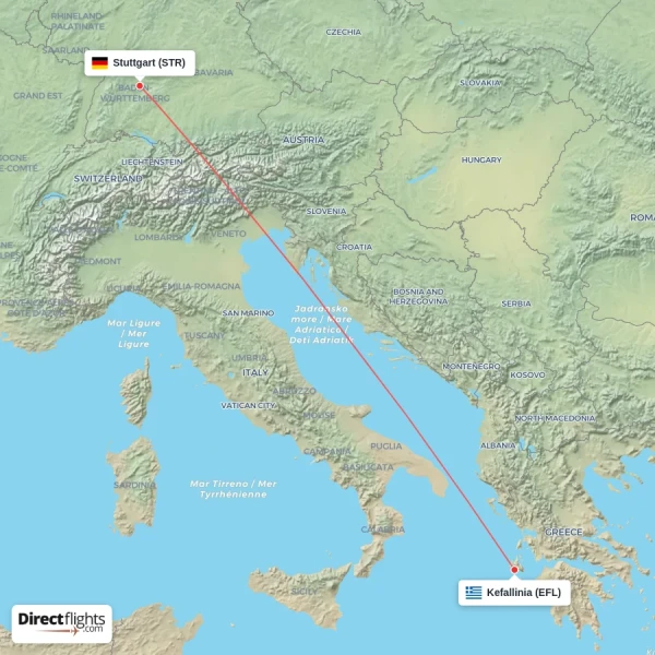 Stuttgart - Kefallinia direct flight map