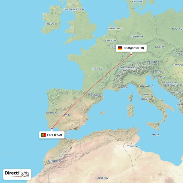 Stuttgart - Faro direct flight map