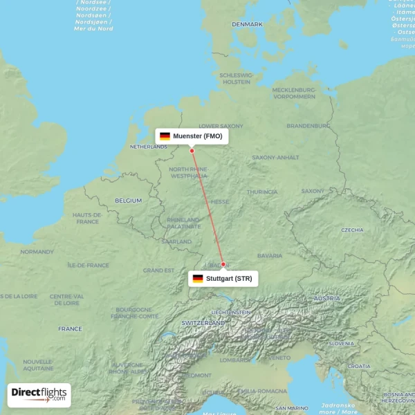 Stuttgart - Muenster direct flight map