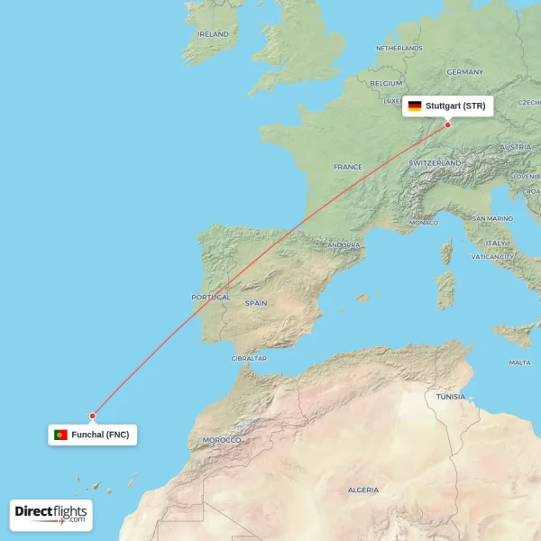 Stuttgart - Funchal direct flight map