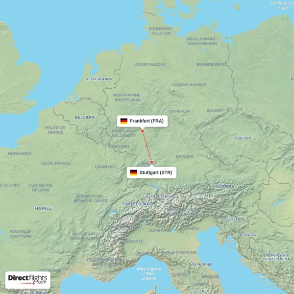Stuttgart - Frankfurt direct flight map