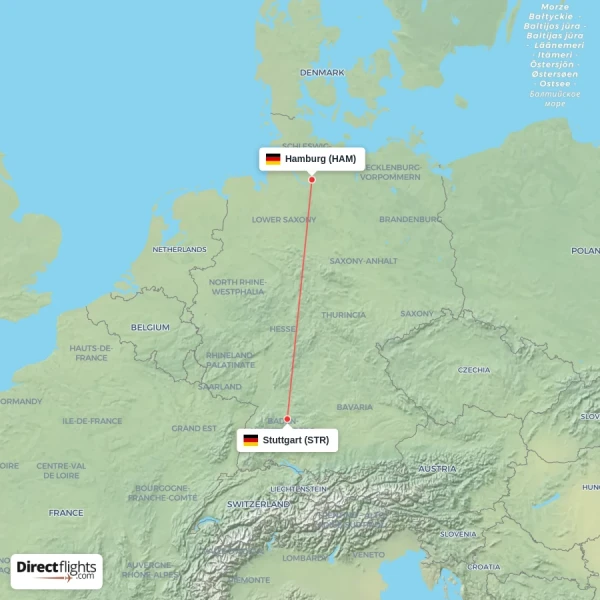 Stuttgart - Hamburg direct flight map
