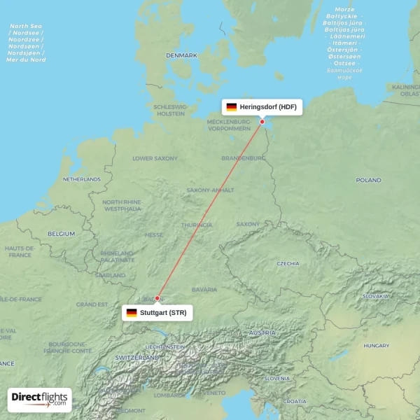 Stuttgart - Heringsdorf direct flight map