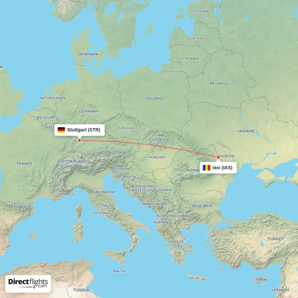 Stuttgart - Iasi direct flight map