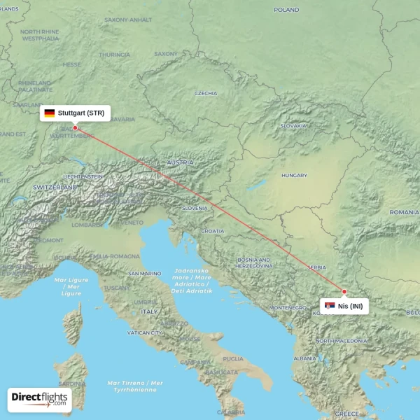 Stuttgart - Nis direct flight map