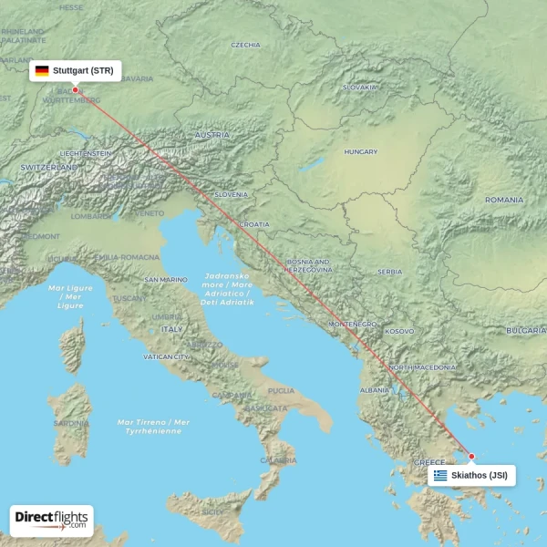 Stuttgart - Skiathos direct flight map