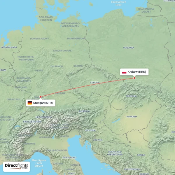 Stuttgart - Krakow direct flight map