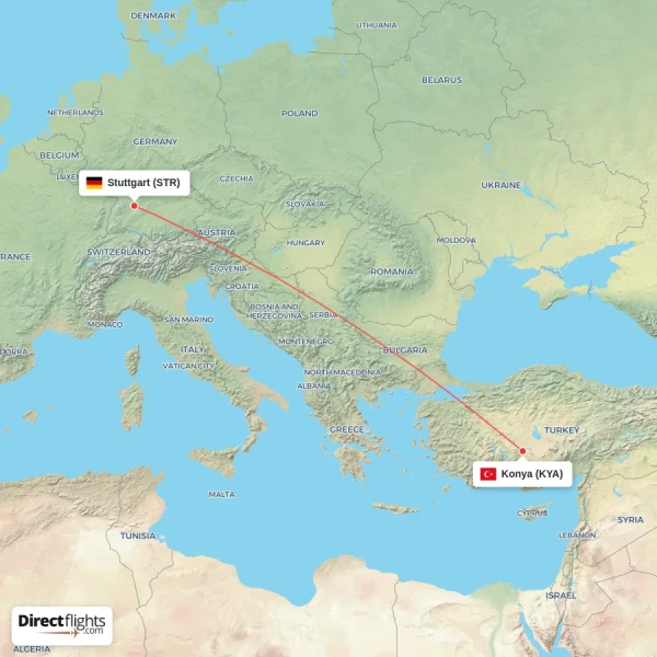 Stuttgart - Konya direct flight map