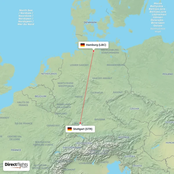 Stuttgart - Hamburg direct flight map