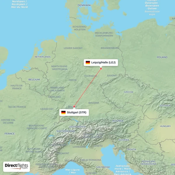 Stuttgart - Leipzig/Halle direct flight map