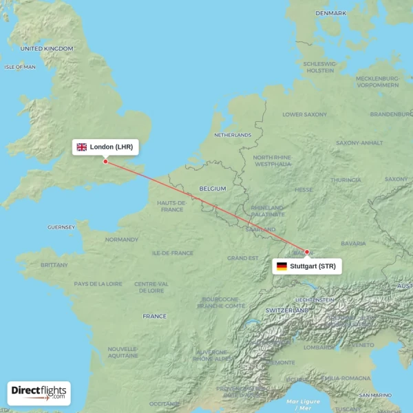Stuttgart - London direct flight map